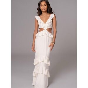 JLUXLABEL Elegant Cream Maxi Dress with Ruffles